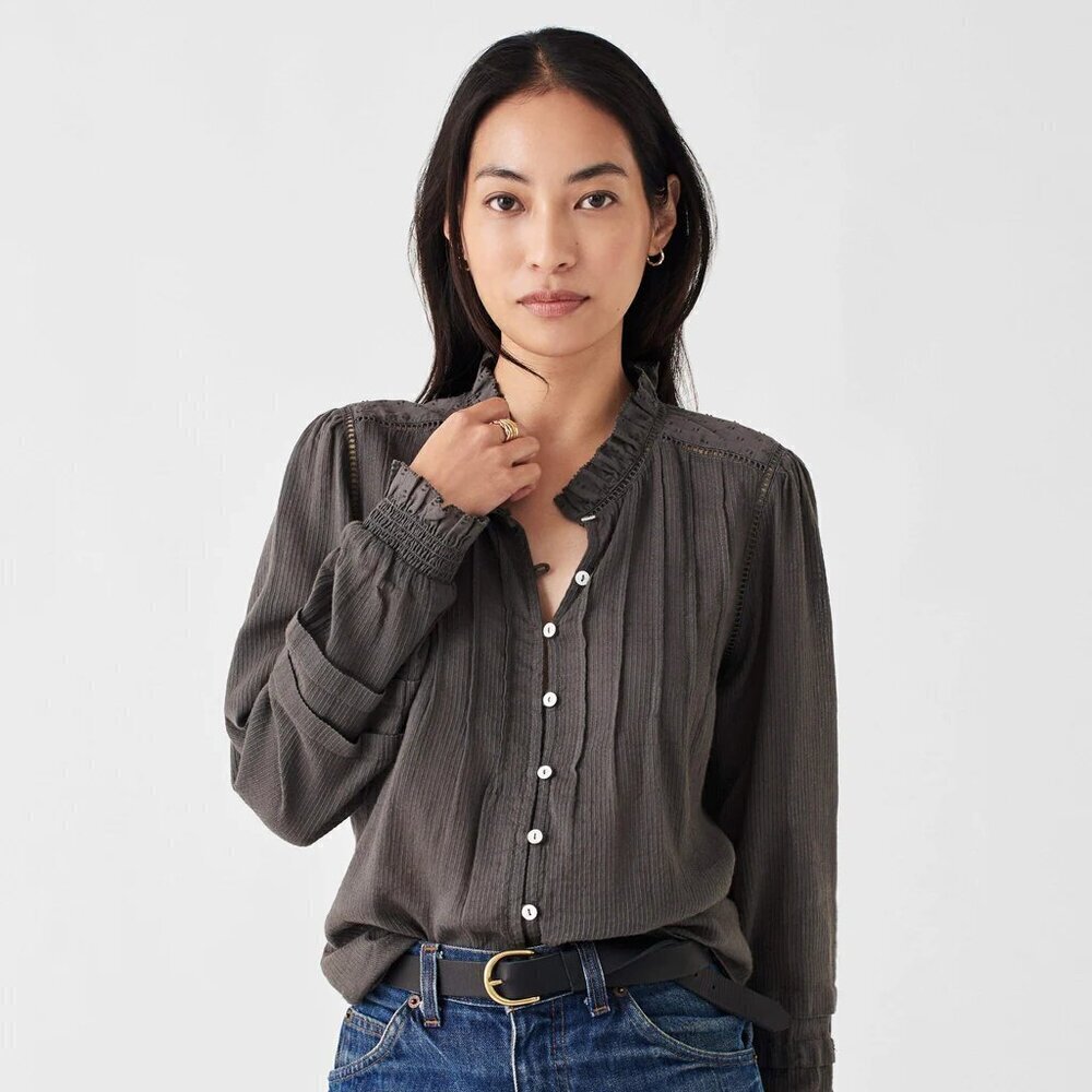 Faherty Dark Gray Button-Down Blouse - image 1